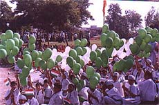 School children at Independence Day function in Patiala on Wednesday.