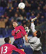Striker Marcelo Salas of Chile's national team scores his second goal.