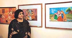 Archana Handa with some of her works at an exhibition at Government Museum and Art Gallery.