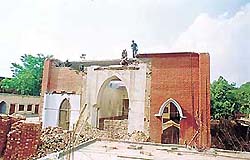 A view of the portion of the historic church under demolition at Ludhiana.