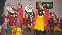 Students of SSD College for Girls, Bathinda, dressed in traditional Punjabi dresses dance at the function of ‘saawan’ held in the college on Saturday.