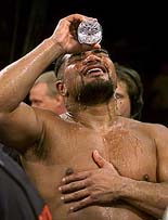 David Tua of south Auckland, New Zealand, cools down after the final round of his IBF heavyweight title elimination bout against Chris Byrd of Flint, Michigan, at the Cox Pavillion in Las Vegas on Saturday.