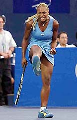 Serena Williams celebrates at the end of her 7-5, 7-6 victory over Monica Seles in the semifinals at the Rogers AT&T Cup in Toronto on Saturday.