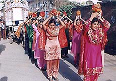 A Shobha Yatra organised by Jain Shvetambar, being taken through Ambala City on Monday.