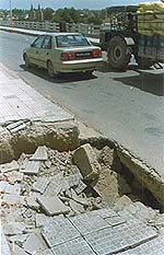 A caved-in portion of the overbridge