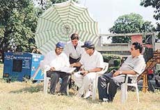 A film shooting in progress at an outdoor location near Panchkula.