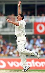 Darren Gough celebrates prematurely after appealing against Australias Matthew Hayden at the Oval, London, on Thursday during the final Test in the Ashes series. 