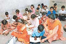 Students at the Bal Mazdoor Sikhya Kendra run by the Punjab Istri Sabha Relief Trust in Phase X, SAS Nagar.