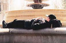 Its time for a snooze: A different view of Trafalgar Square.