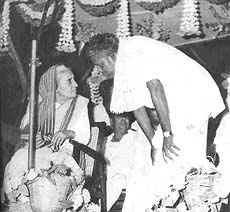 File photo of TMC President G.K.Moopnar who passed away in Chennai on Thursday morning seen in conversation with Late Prime Minister Indira Gandhi.