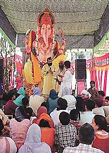 A view of Ganpati idol which will be immersed in the Sutlej, near Ludhiana, on Friday.