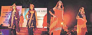 Models sashaying on the ramp in different outfits here on Wednesday evening.