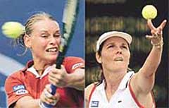 Barbara Schett of Austria returns to Selima Safr of Tunisia.