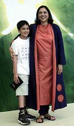 Indian director Mira Nair poses with son Zoran during a photocall in Venice Lido on Friday.