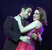 Bollywood Stars Amir Khan And Preeti Zinta at a stage programme in New York on Saturday. 