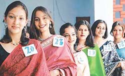 Contestants queue up for the Miss Science Fresher contest at Government College for Girls, Sector 11, Chandigarh, on Tuesday. 