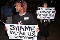 Demonstrators protest against the US decision to withdraw from the UN conference in Durban on Monday. 