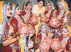 Students of I.S. Dev Samaj Girls Senior Secondary School, Sector 21, prepare for a Rajasthani folk dance at Tagore Theatre, Chandigarh, on Wednesday.