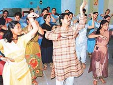 Guru Rajendra Gangani from the Jaipur gharana holds a kathak workshop at the Government College for Girls, Sector 11, Chandigarh, on Wednesday.