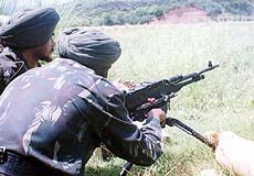 Indian soldiers retaliating Pakistani firing 