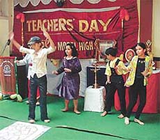 Students of Gupta Model High School present a choreography item at a Teachers Day function in Ludhiana on Wednesday. 