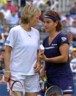 Martina Navritalova of the U.S.A., left, and her doubles partner Arantxa Sanchez-Vicario of Spain.