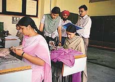 Unskilled women being trained in the art of stitching to become self-reliant at the Government Polytechnic for Women, Rishi Nagar, Ludhiana.