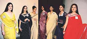 First-year students of the Government College for Women pose during the Miss Fresher contest held in Ludhiana on Thursday.