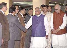 Prime Minister Atal Behari Vajpayee along with Union Home Minister L. K. Advani meeting Director Generals of Police