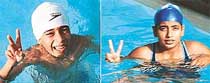 Kirandeep Kaur, winner of the 100 metres open freestyle (left), and Uday Grewal, winner of the 50 metres butterfly