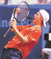 Llyeton Hewitt of Australia celebrates during his semifinal match.