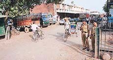 One of the barriers in the Sector 26 Grain Market of Chandigarh which is yet to become functional.