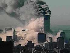 One of the towers of the World Trade Center in New York collapses