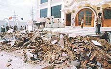 The parking area of a marriage palace on the Chandigarh Road, which was razed by MC staff in Ludhiana on Thursday. 