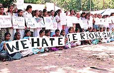 Students demonstrating at Azad Maidan