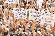 Pakistani Muslim protesters chant anti-American slogans during a protest in Islamabad on Monday.