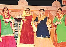 Girls present a Punjabi folk dance at the Parade Grounds in Chandigarh on Tuesday.