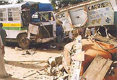 The bus and a truck that collided