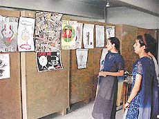 A display of some of the entries at poster and collage-making competitions organised at Ramgarhia Girls College on Sunday. 