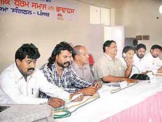 Members of the state executive of the Bhartiya Valmiki Dharam Samaj (BVDS) attend a meeting in Ludhiana on Sunday.