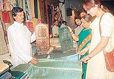 Visitors at the handicraft exhibition Karigari at Lajpat Rai Bhavan, Sector 15, Chandigarh, on Tuesday. 