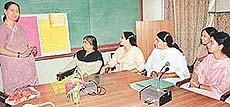 Dr Joginder Mukherjee of the Government College of Education conducts a workshop on How to lead a stress-free life in the ICSSR Complex, Panjab University, on Tuesday.