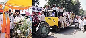 Kisan Mela, the biggest agriculture show of Punjab, opened in Ludhiana on Thursday. (Left): Farmers listen to experts and (right) others arrive at the venue.