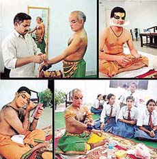 Sadanand Balakrishnan, kathakali dancer, and members of his troupe 