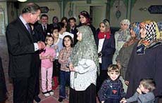 Prince Charles meets worshippers during a visit to a mosque in east London on Friday.