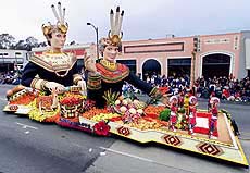 The China Airlines float, Enjoying Taiwan, winner of the International Award Trophy, makes its way down Colorado Boulevard in the 113th annual Rose Parade on Tuesday, in Pasadena, California.