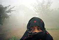 A woman walks in a park