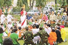 Students of KB DAV present a cultural programme at Old Age Home, Sector 15, organised by Lions and Lioness Club of Panchkula Central on Saturday.