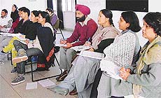 Participants of a workshop on scientific and technical literacy at Alliance Francaise, Sector 36, in Chandigarh on Saturday.