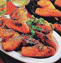 Chicken wings in teriyaki sauce.